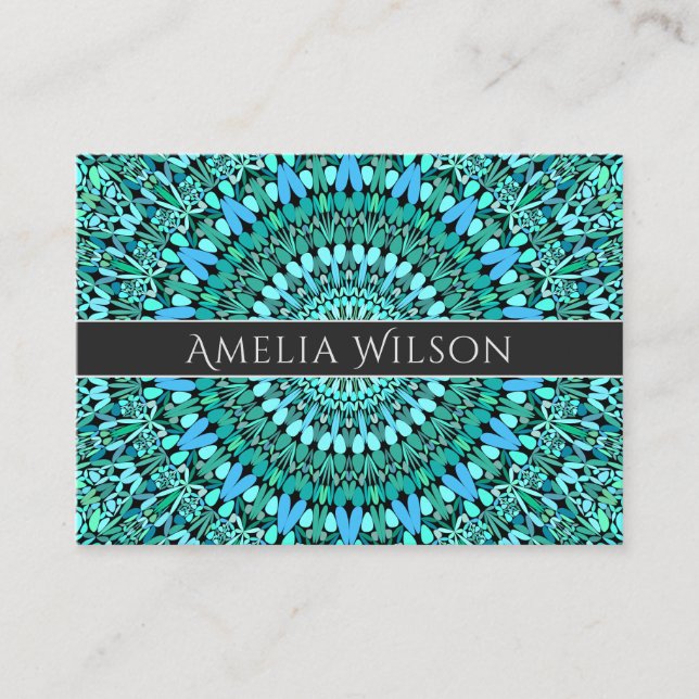 Turquoise Flower Mandala Business Card (Front)