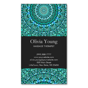 Turquoise Flower Mandala Magnetic Business Card