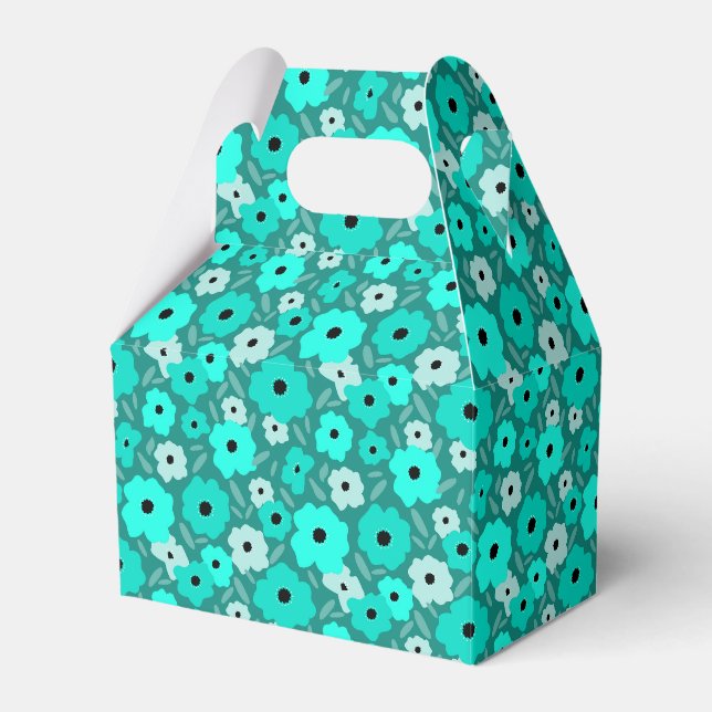 Turquoise flower pattern favour box (Front Side)