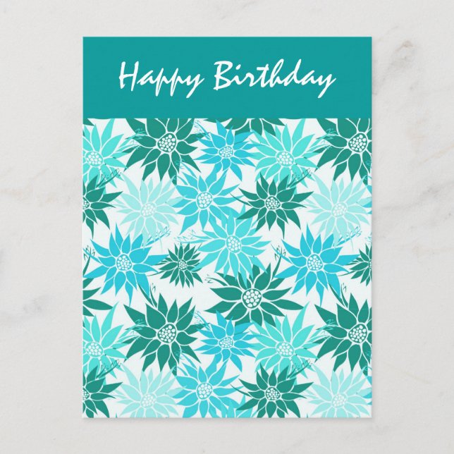 Turquoise Flowers Birthday Postcard (Front)