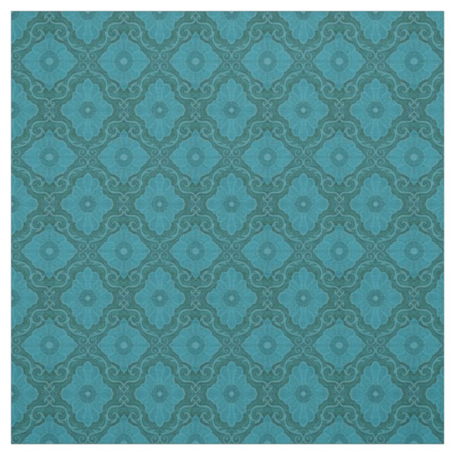 "Turquoise flowers” floral arabesque pattern Fabric (Swatch)