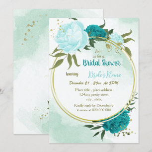 turquoise flowers green leaves bridal shower invitation