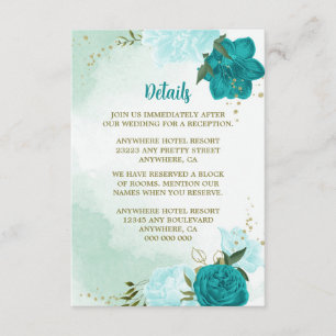 turquoise flowers green leaves enclosure card