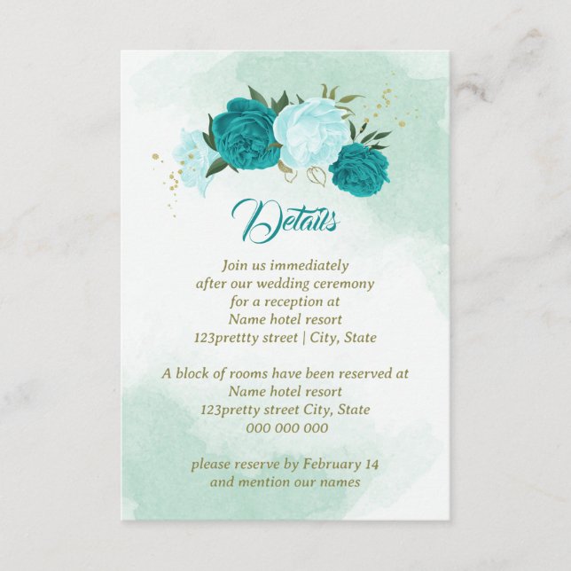 turquoise flowers green leaves enclosure card (Front)
