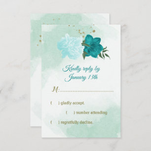 turquoise flowers green leaves RSVP card