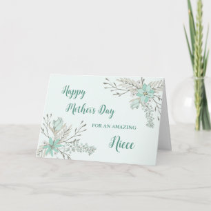 Turquoise Flowers Niece Happy Mother's Day Card