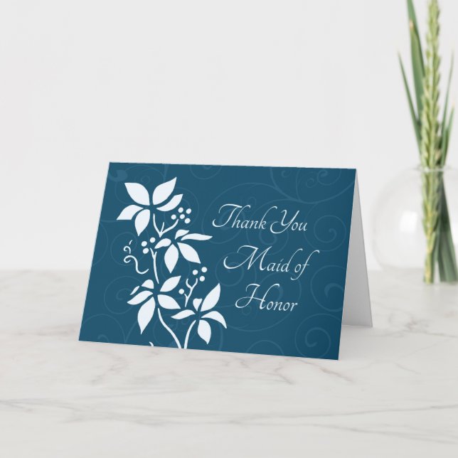 Turquoise Flowers Thank You Maid of Honour Card (Front)