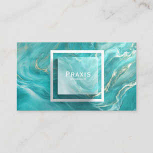 Turquoise Fluid Art Gold Marbling Geometric Business Card