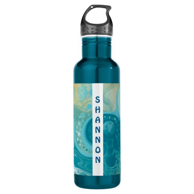 Turquoise Fluid Art Marble Personalised   710 Ml Water Bottle (Front)