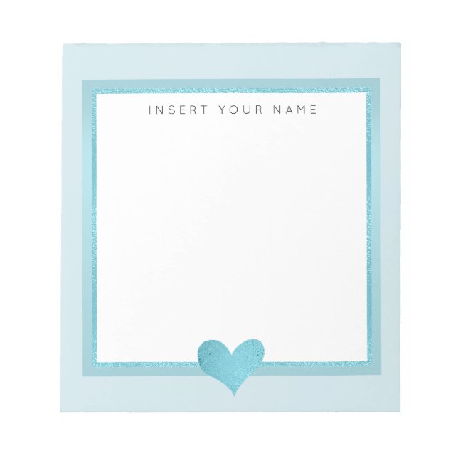 Turquoise Foil Heart Notepad 5.5" x 6" (Front)