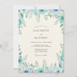 Turquoise Foliage Dusty Eucalyptus Wedding Invitation