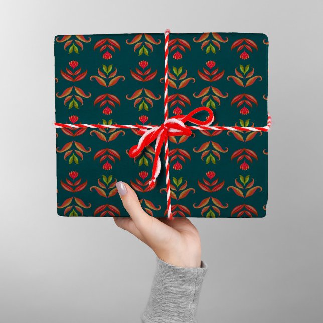  Turquoise Folk Art Floral Cosy & Rustic Christmas Wrapping Paper (Creator Uploaded)