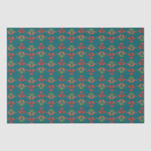 Turquoise Folk Art Floral Print Cosy Rustic Autumn Tissue Paper