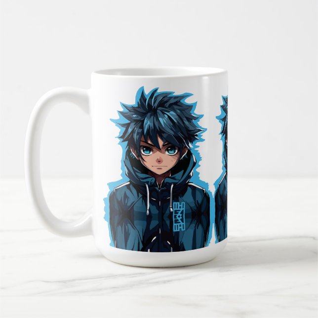 Turquoise Force: Anime-Style Manga Boy Coffee Mug (Left)