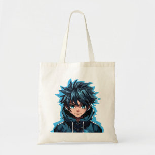 Turquoise Force: Anime-Style Manga Boy Tote Bag