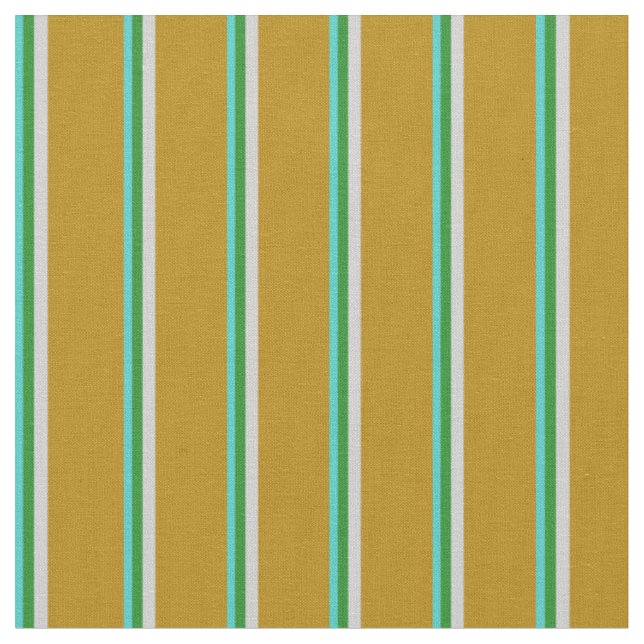 Turquoise, Forest Green, Grey & Dark Goldenrod Fabric (Close Up)