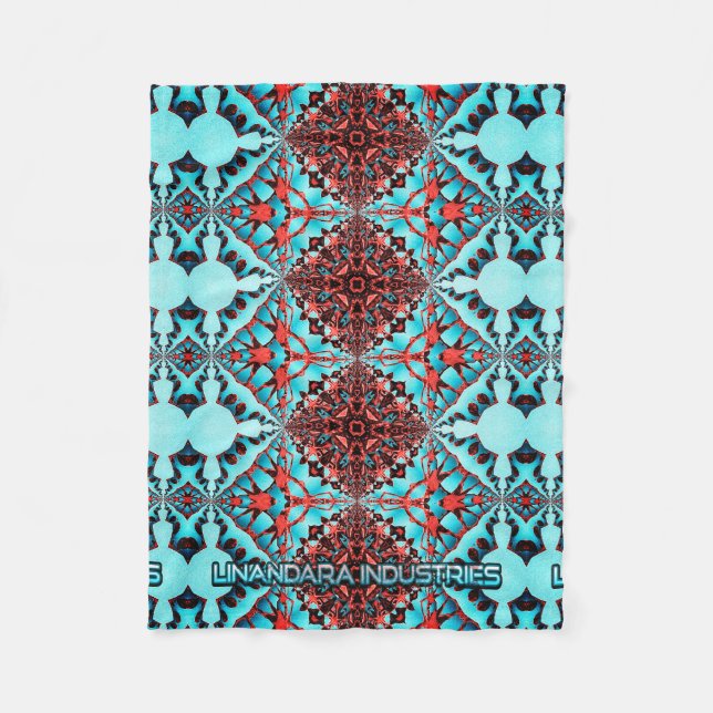 Turquoise Fractal Star Blast Fleece Blanket (Front)