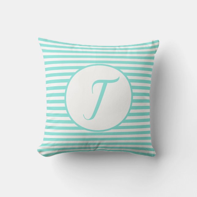 Turquoise Frame Monogram Letter Stripes Cushion (Front)