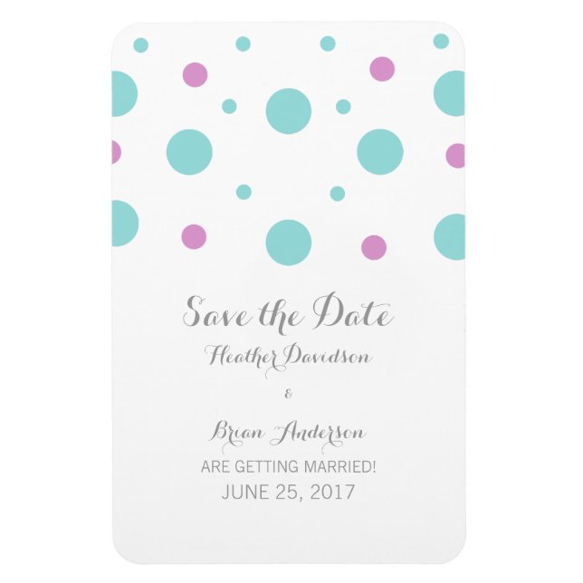 Turquoise Fuchsia Confetti Save the Date Magnet (Vertical)