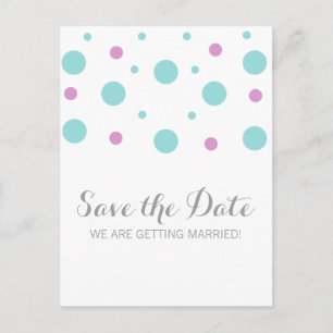Turquoise Fuchsia Confetti Save the Date Postcard