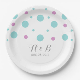 Turquoise Fuchsia Confetti Wedding Paper Plates