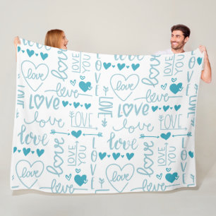 Turquoise Fun and Modern Love and Hearts Fleece Blanket
