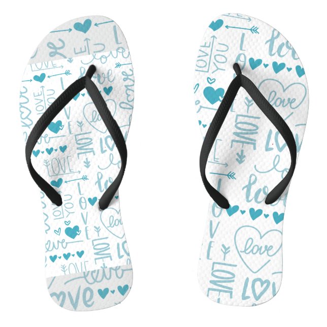 Turquoise Fun and Modern Love and Hearts Jandals (Footbed)