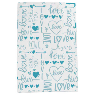 Turquoise Fun and Modern Love and Hearts Medium Gift Bag
