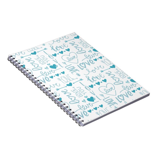 Turquoise Fun and Modern Love and Hearts Notebook (Right Side)