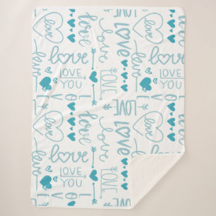 Turquoise Fun and Modern Love and Hearts Sherpa Blanket