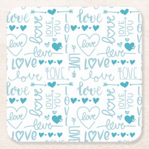 Turquoise Fun and Modern Love and Hearts Square Paper Coaster