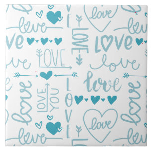 Turquoise Fun and Modern Love and Hearts Tile