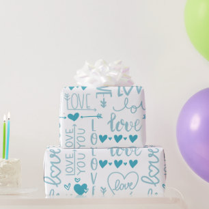 Turquoise Fun and Modern Love and Hearts Wrapping Paper