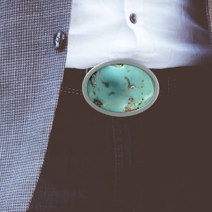 Turquoise Gemstone Image Oval Belt Buckle