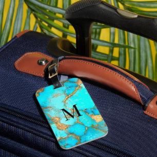 turquoise gemstone monogram luggage tag