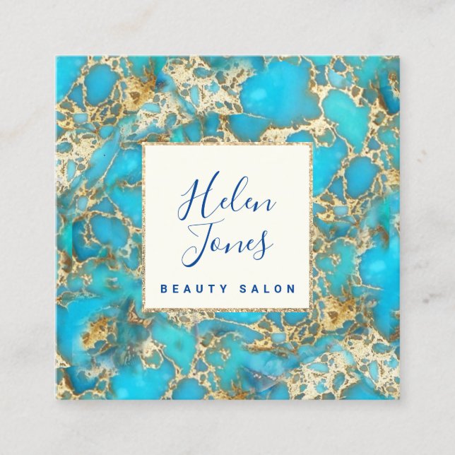 turquoise gemstone square business card (Front)