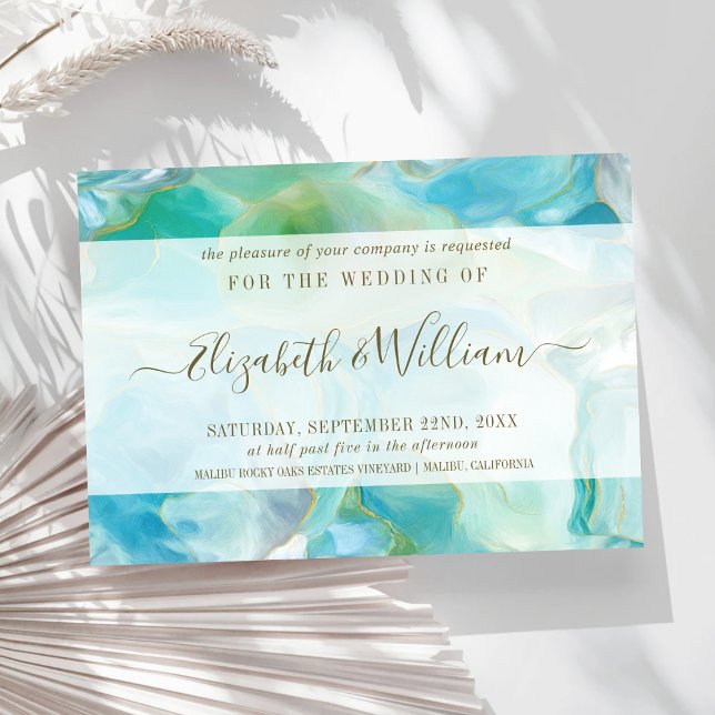 Turquoise Gemstone Watercolor Coastal Wedding Invitation (Creator Uploaded)