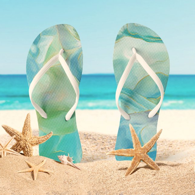 Turquoise Gemstone Watercolor Tropical Summer Jandals (Creator Uploaded)