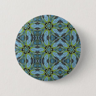 Turquoise geometric abstract art plants 6 cm round badge