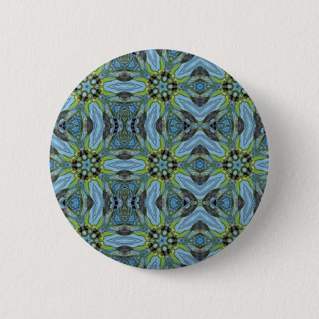 Turquoise geometric abstract art plants 6 cm round badge (Front)