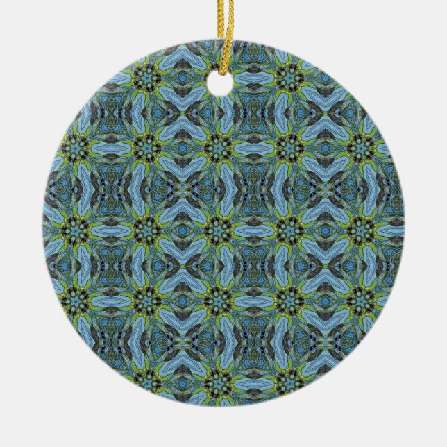 Turquoise geometric abstract art plants ceramic tree decoration (Front)