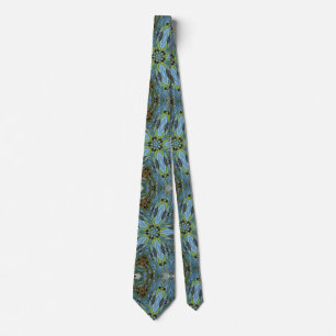 Turquoise geometric abstract art plants tie