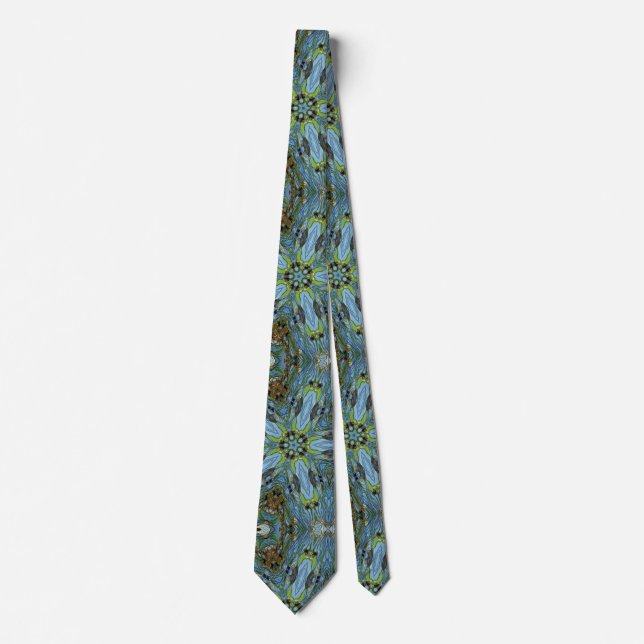 Turquoise geometric abstract art plants tie (Front)