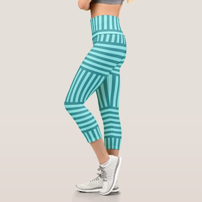 Turquoise Geometric Capri Leggings (Left)