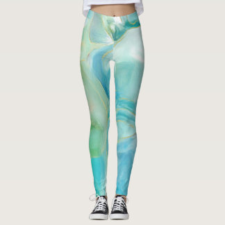 Turquoise Geometric Gemstone Watercolor Leggings