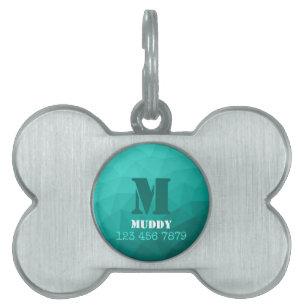 Turquoise geometric mesh pattern custom Monogram Pet ID Tag