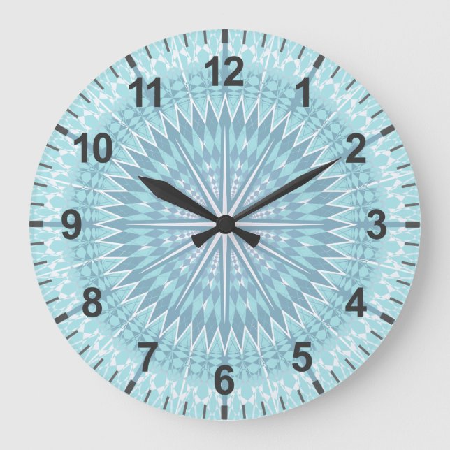 Turquoise Geometric Modern Mandala Large Clock (Front)