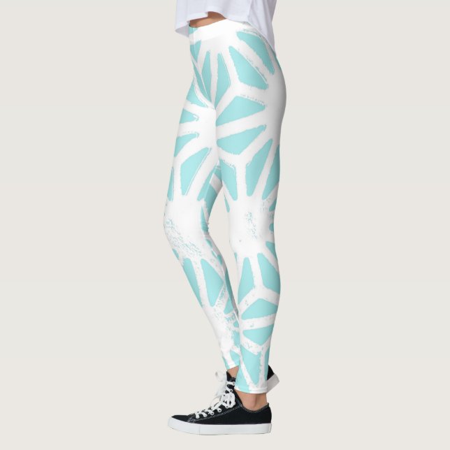 Turquoise geometric pattern leggings (Left)