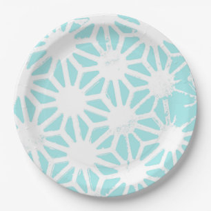 Turquoise geometric pattern paper plate