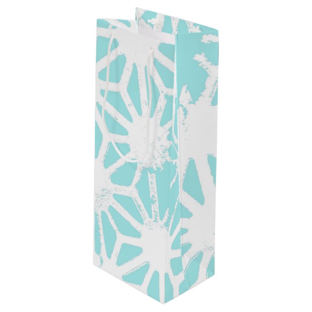 Turquoise geometric pattern wine gift bag (Front Angled)